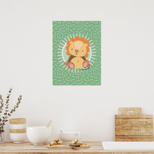 Cute Oerwoud Lion - Funny Zoo Animals Poster (Keuken)
