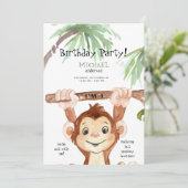 Cute Oerwoud Monkey Boy Birthday Party Kaart (Staand voorkant)