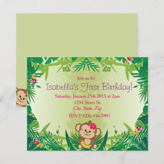 Cute Oerwoud Monkey Celebration Kaart (Voorkant / Achterkant)