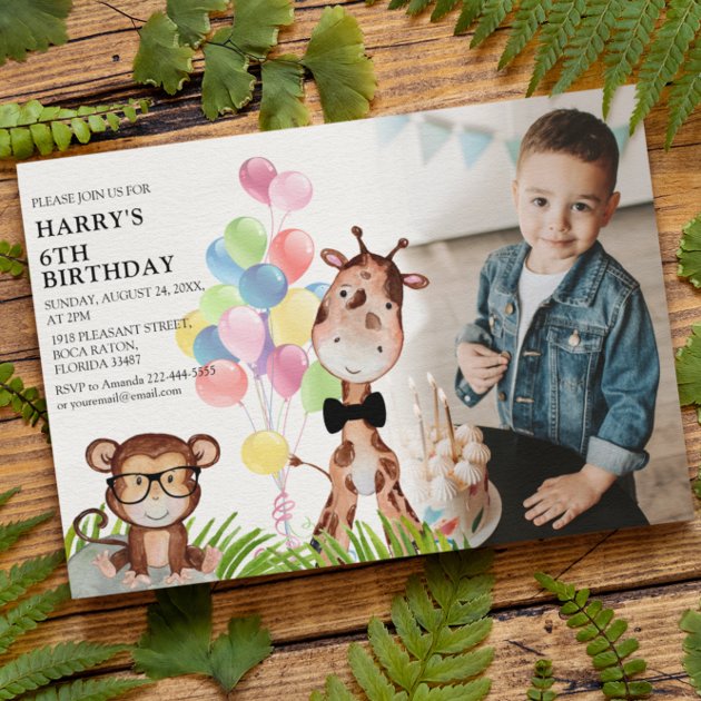 Cute Oerwoud Photo Birthday Party Invitation Kaart | Zazzle.nl