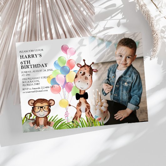 Cute Oerwoud Photo Birthday Party Invitation Kaart