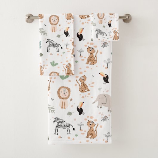 Cute Oerwoud Rainforest Animals Patroon Bad Handdoek (Insitu)