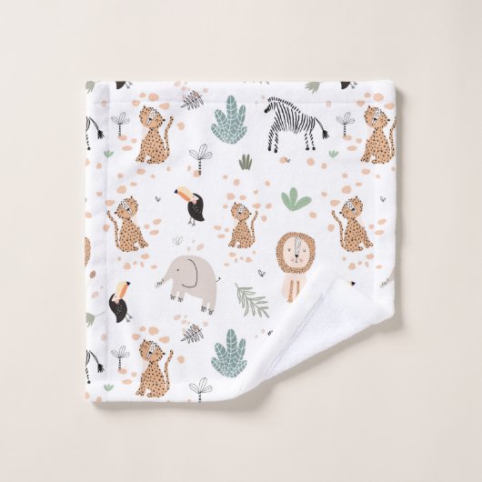 Cute Oerwoud Rainforest Animals Patroon Bad Handdoek (Wasdoekje)