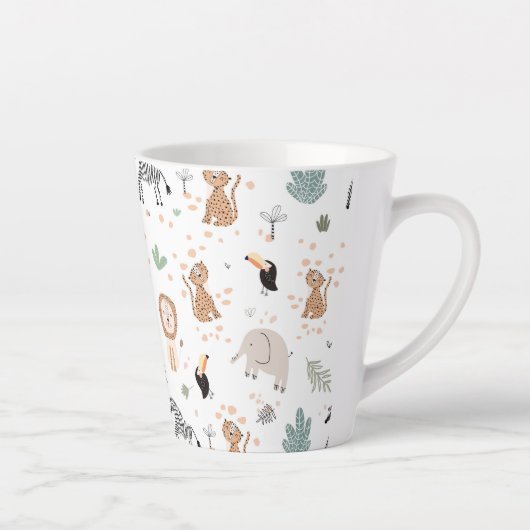 Cute Oerwoud Rainforest Animals Patroon Latte Mok (Rechts)