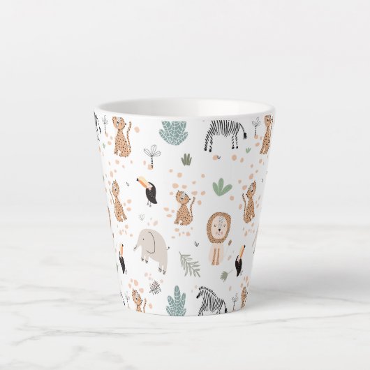 Cute Oerwoud Rainforest Animals Patroon Latte Mok (Voorkant)