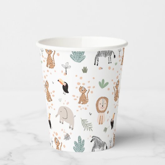 Cute Oerwoud Rainforest Animals Patroon Papieren Bekers (Links)