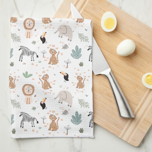 Cute Oerwoud Rainforest Animals Patroon Theedoek (Quarter Fold)