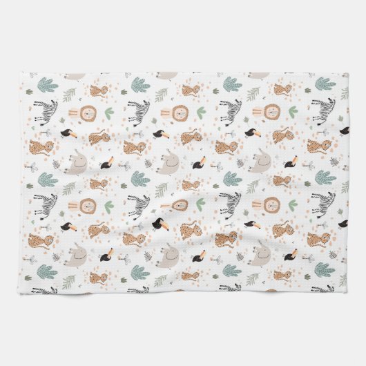 Cute Oerwoud Rainforest Animals Patroon Theedoek (Horizontaal)