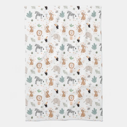 Cute Oerwoud Rainforest Animals Patroon Theedoek (Verticaal)