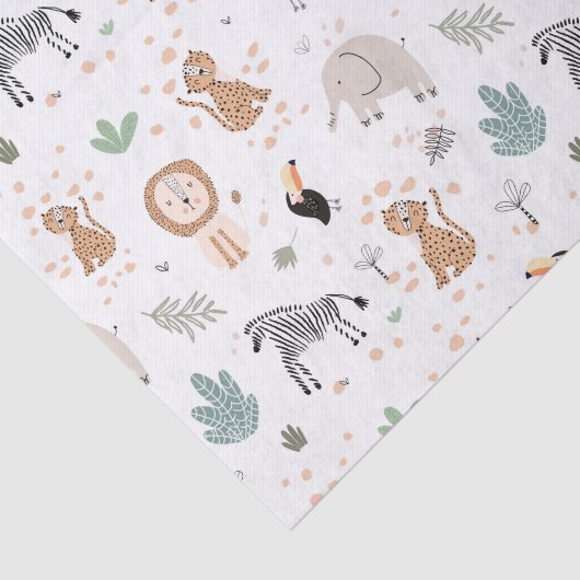 Cute Oerwoud Rainforest Animals Patroon Tissuepapier (Detail)