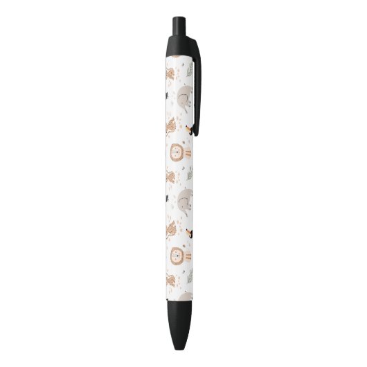Cute Oerwoud Rainforest Animals Patroon Zwarte Inkt Pen (Achterkant (Verticaal))