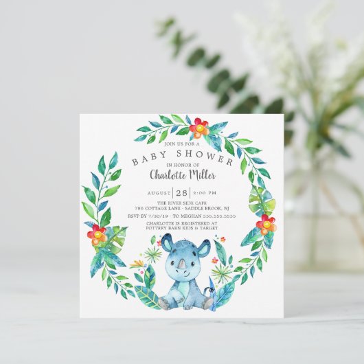 Cute Oerwoud Rhino Baby shower Kaart (Staand voorkant)