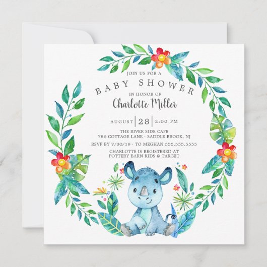 Cute Oerwoud Rhino Baby shower Kaart (Voorkant)
