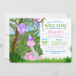 Cute Oerwoud roze slang kinderen Birthday Party Kaart