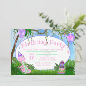 Cute Oerwoud roze slang kinderen Birthday Party Kaart (Staand voorkant)