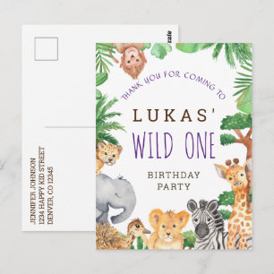 Cute Oerwoud Safari 1st Birthday Party Dank u Briefkaart