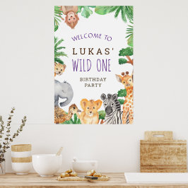 Cute Oerwoud Safari 1st Birthday Party Welcome Sig Poster