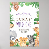 Cute Oerwoud Safari 1st Birthday Party Welcome Sig Poster (Voorkant)
