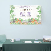 Cute Oerwoud Safari 1st Birthday Party Welcome Spandoek (Beurs)