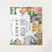 Cute Oerwoud Safari 1st Birthday Party Welcome Wandkleed (Voorkant)
