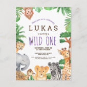 Cute Oerwoud Safari 1st Birthday Uitnodiging (Voorkant)