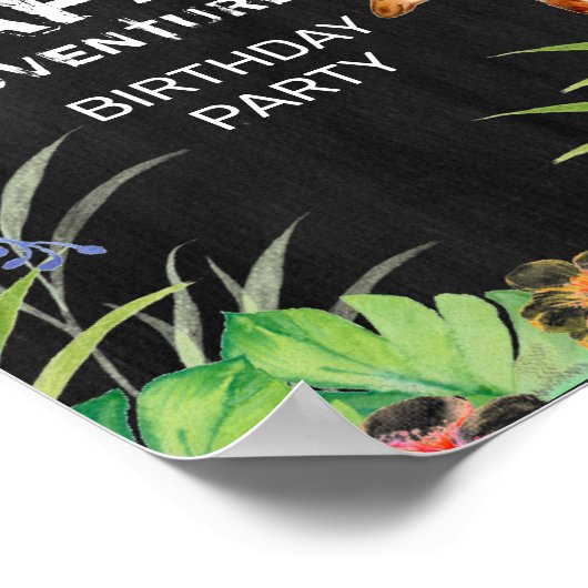 Cute Oerwoud Safari Adventure Birthday Welkom Poster (Hoek)