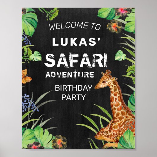 Cute Oerwoud Safari Adventure Birthday Welkom Poster (Voorkant)