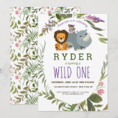 Cute Oerwoud Safari Animal 1st Birthday Party Kaart (Voorkant / Achterkant)