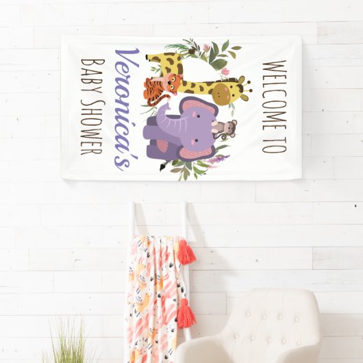 Cute Oerwoud Safari Animal Baby shower Welcome Spandoek (Insitu)