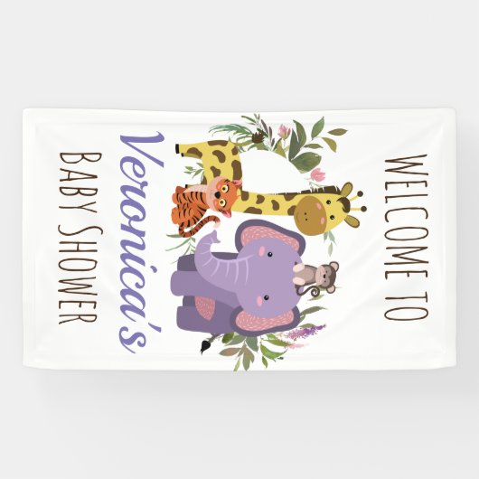 Cute Oerwoud Safari Animal Baby shower Welcome Spandoek (Horizontaal)