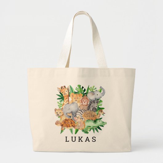Cute Oerwoud Safari Animal Grote Tote Bag (Voorkant)