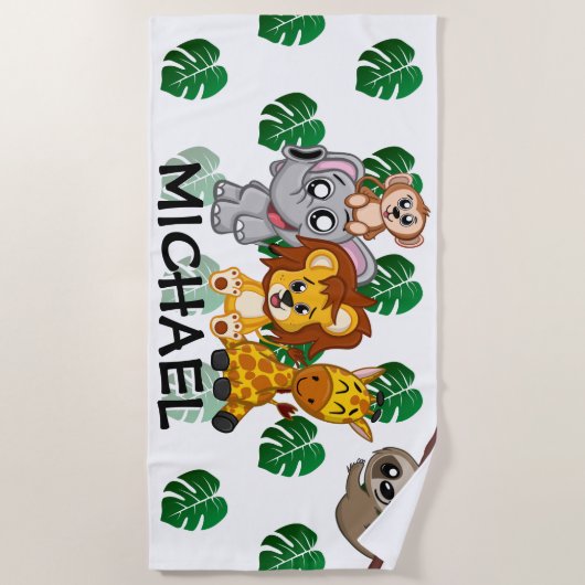 Cute Oerwoud Safari Animal Toddler Kinder Strandlaken (Voorkant)