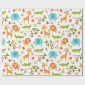 Cute Oerwoud Safari Animal Wrapping Paper Cadeaupapier (Vlak)
