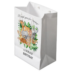 Cute Oerwoud Safari Animals 1e verjaardag Medium Cadeauzakje