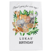 Cute Oerwoud Safari Animals 1e verjaardag Medium Cadeauzakje (Voorkant)