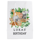Cute Oerwoud Safari Animals 1e verjaardag Medium Cadeauzakje (Achterkant)