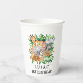 Cute Oerwoud Safari Animals 1e verjaardag Papieren Bekers (Achterkant)