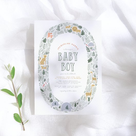 Cute Oerwoud Safari Animals Baby Boy Baby shower Kaart
