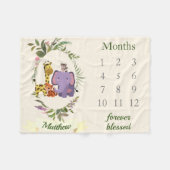 Cute Oerwoud Safari Animals Baby Boy Milestone Fleece Deken (Voorkant (Horizontaal))