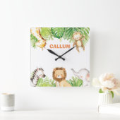 Cute Oerwoud Safari Animals Baby Boy Nursery Decor Vierkante Klok (Huis)