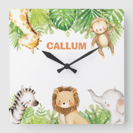 Cute Oerwoud Safari Animals Baby Boy Nursery Decor Vierkante Klok