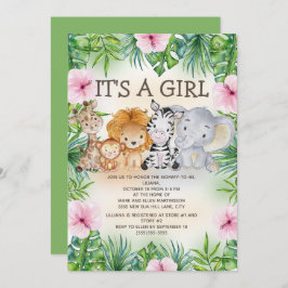 Cute Oerwoud Safari Animals Baby Girl Kaart