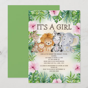 Cute Oerwoud Safari Animals Baby Girl Kaart