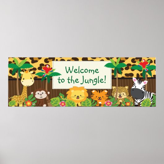 Cute Oerwoud Safari Animals Baby shower Banner Poster (Voorkant)