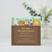 Cute Oerwoud Safari Animals Baby Shower Invitation Kaart (Staand voorkant)