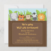 Cute Oerwoud Safari Animals Baby Shower Invitation Kaart (Voorkant)