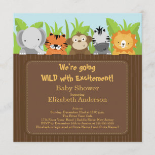 Cute Oerwoud Safari Animals Baby Shower Invitation Kaart