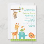 Cute Oerwoud Safari Animals Baby shower Invitation Kaart (Voorkant)