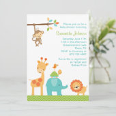 Cute Oerwoud Safari Animals Baby shower Invitation Kaart (Staand voorkant)