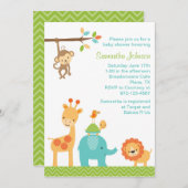 Cute Oerwoud Safari Animals Baby shower Invitation Kaart (Voorkant / Achterkant)